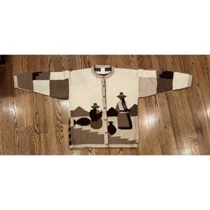 Vintage Peruvian Alpaca Wool Cardigan Sweater Andean Folk Art M -SEE PHOTOS